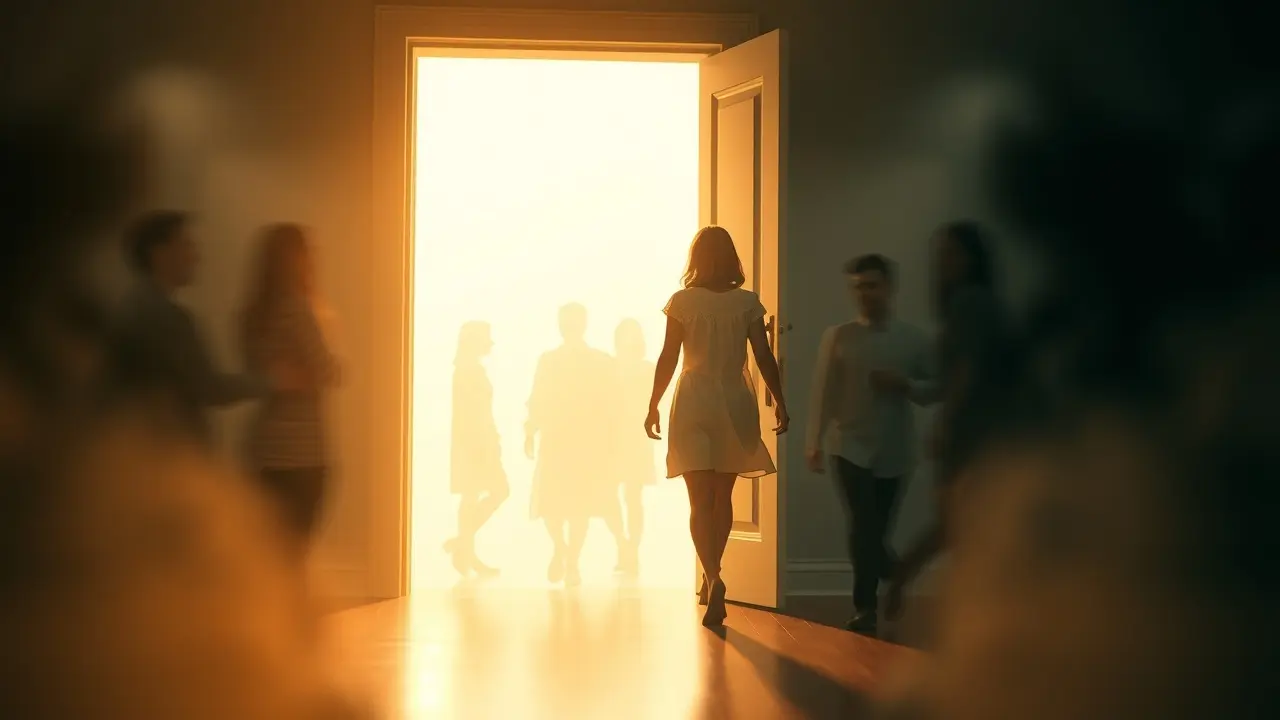 Pessoa atravessando porta representando o passado