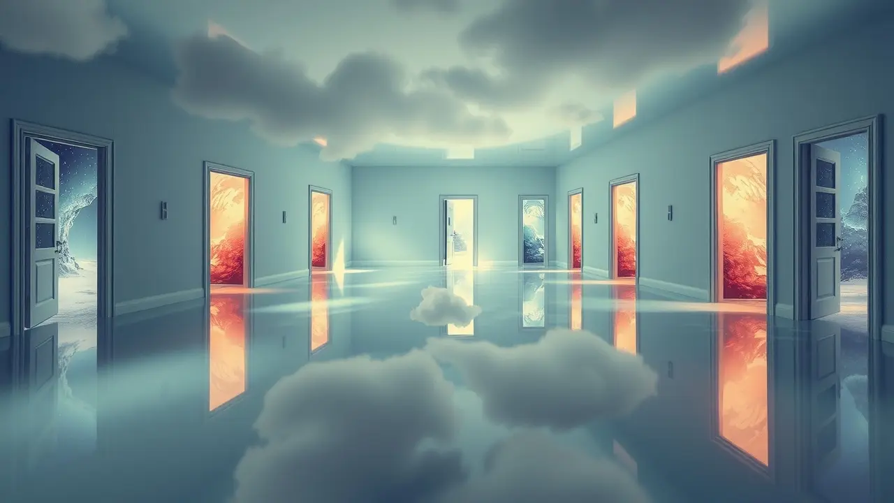 Sonhar com Reiteração: Desvende os Significados Ocultos Espelho refletindo portas repetidas em sonho com reiteração