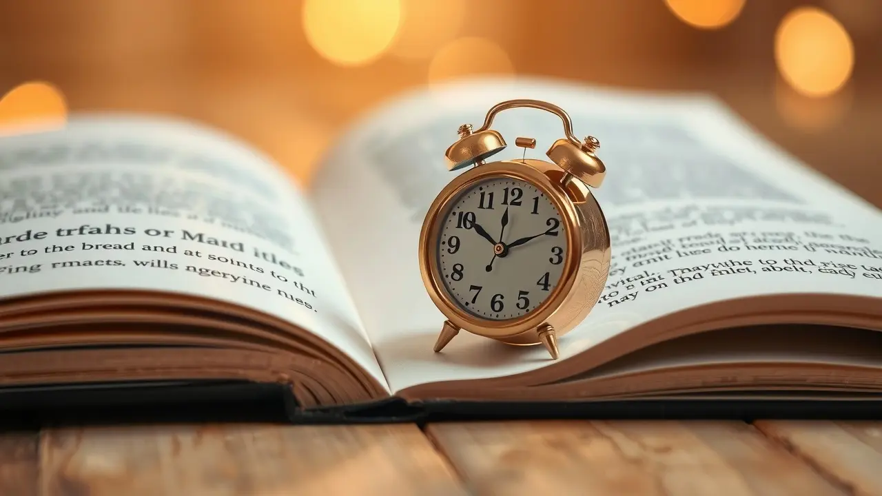 Reloginho dourado sobre livro aberto