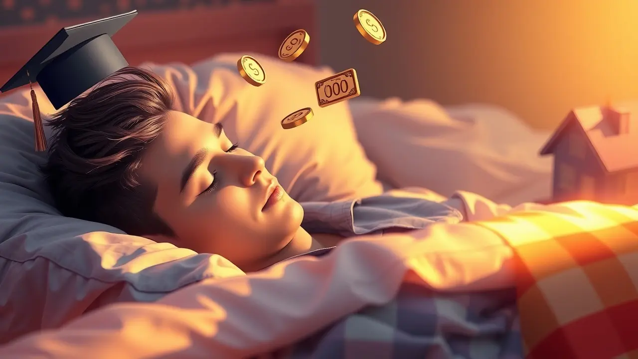 Pessoa sonhando com salário e moedas