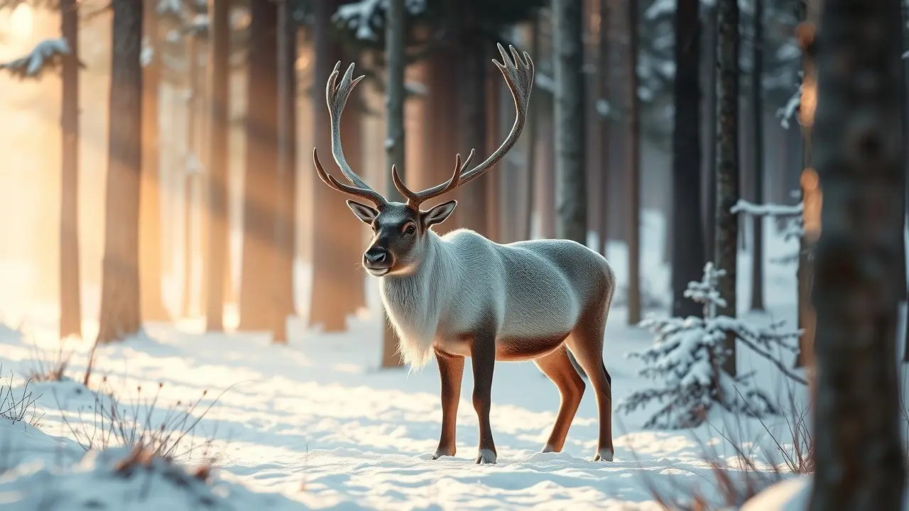 Significado de Sonhar com Rena: Desvende os Mistérios! Rena em floresta nevada.