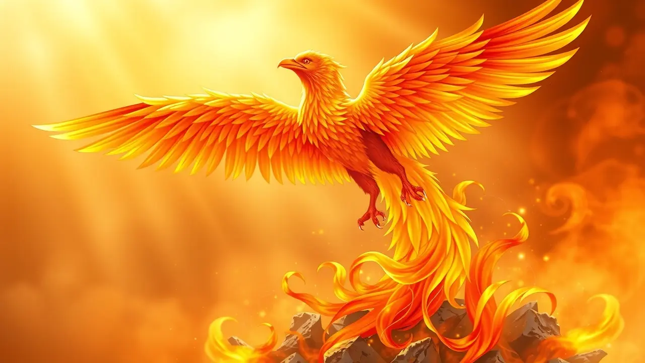 Fênix renascendo das cinzas, simbolizando renovação.