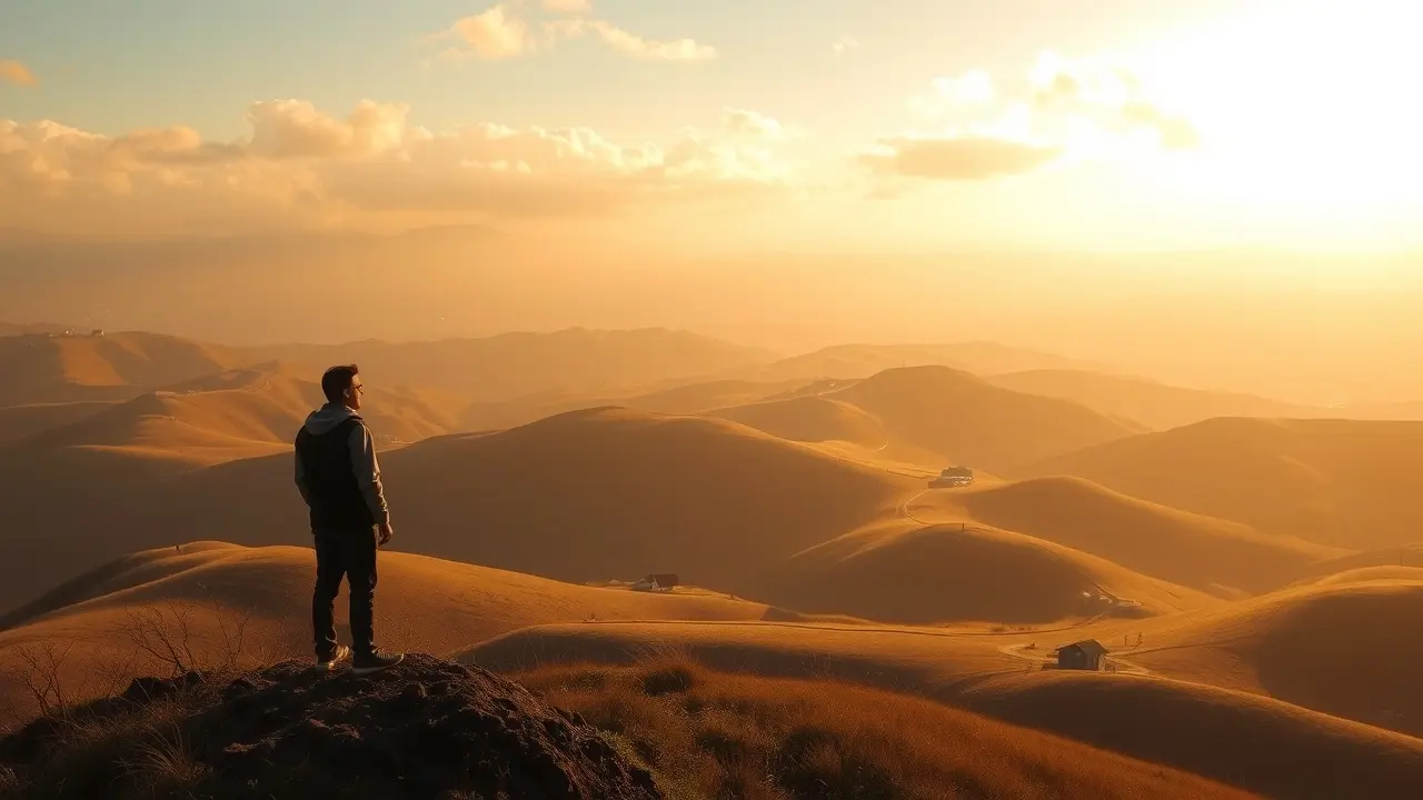 Sonhar com Repatriação: Descubra os Significados e Interpretações! Figura solitária contemplando paisagem nostálgica