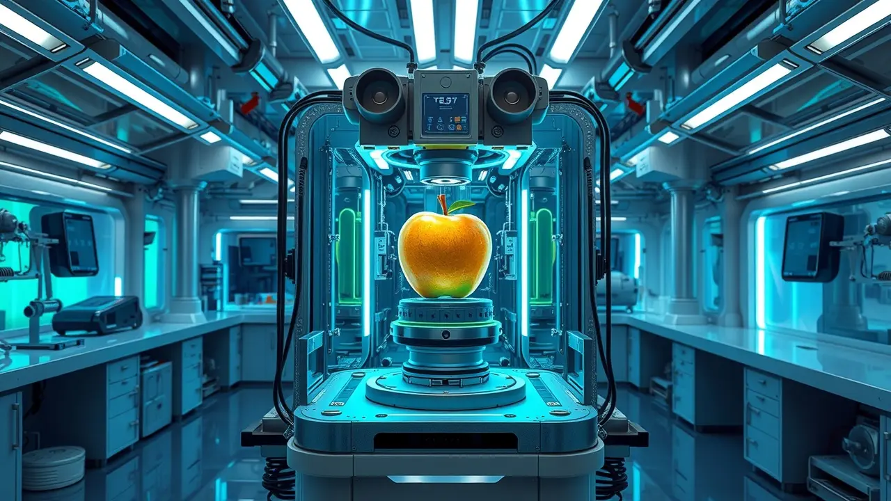 Replicador criando cópia de maçã dourada