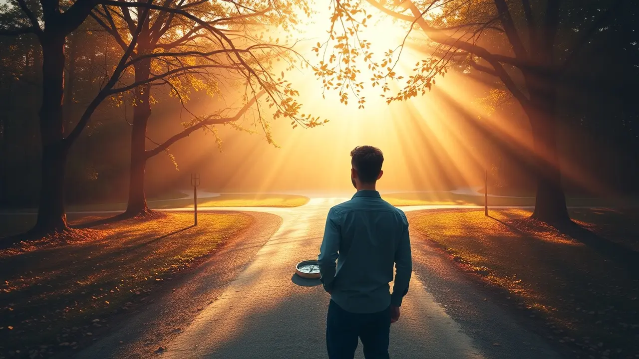 Pessoa em uma encruzilhada pensando em responsabilidades.