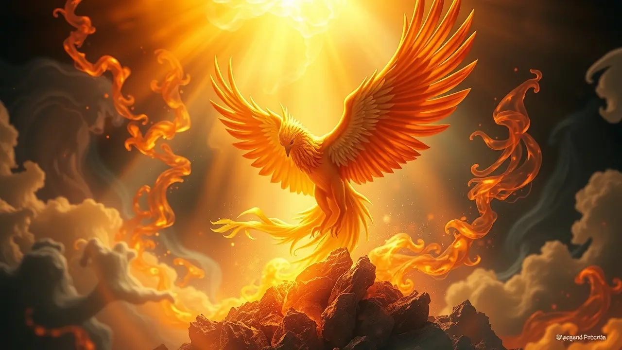 Fênix renascendo das cinzas em sonho.