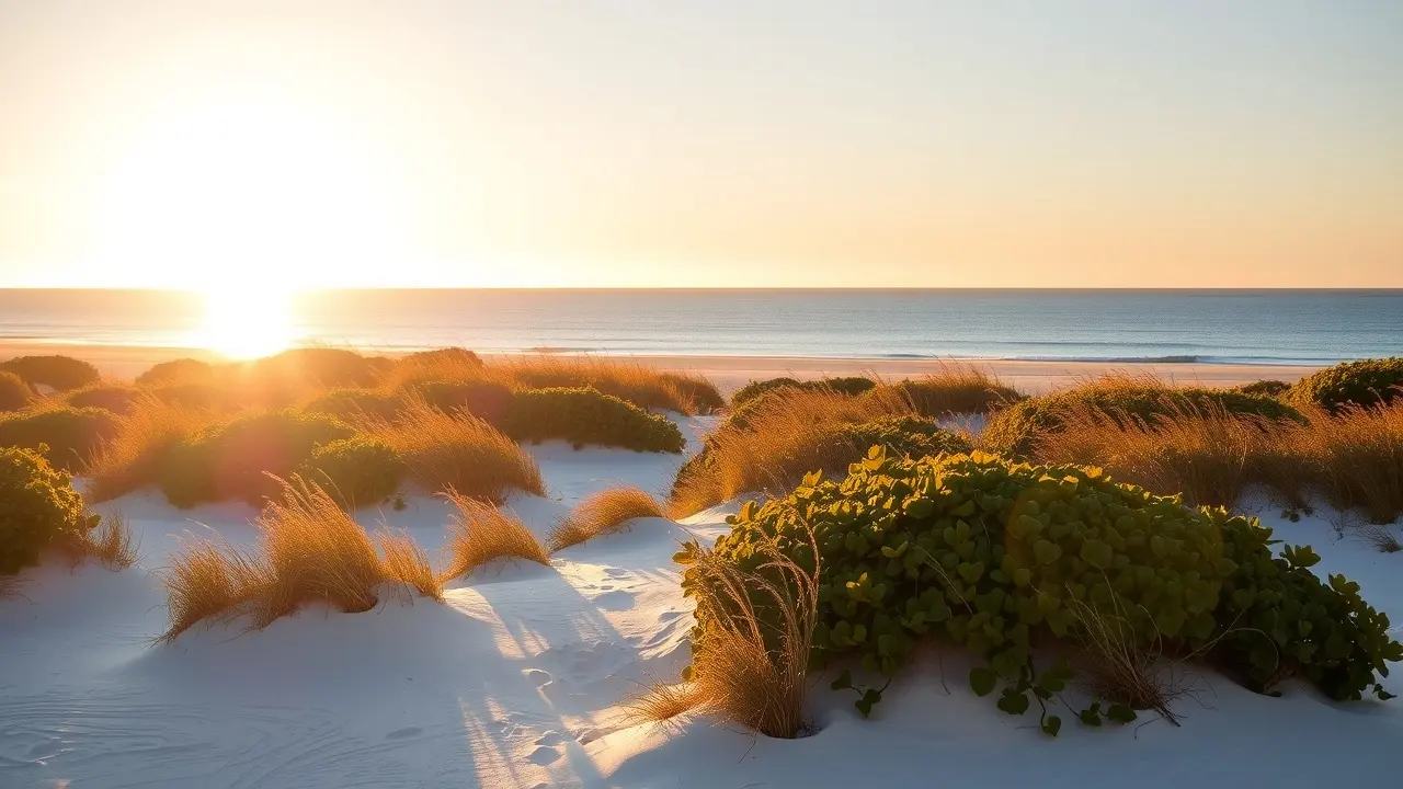 Paisagem de restinga ensolarada ao entardecer