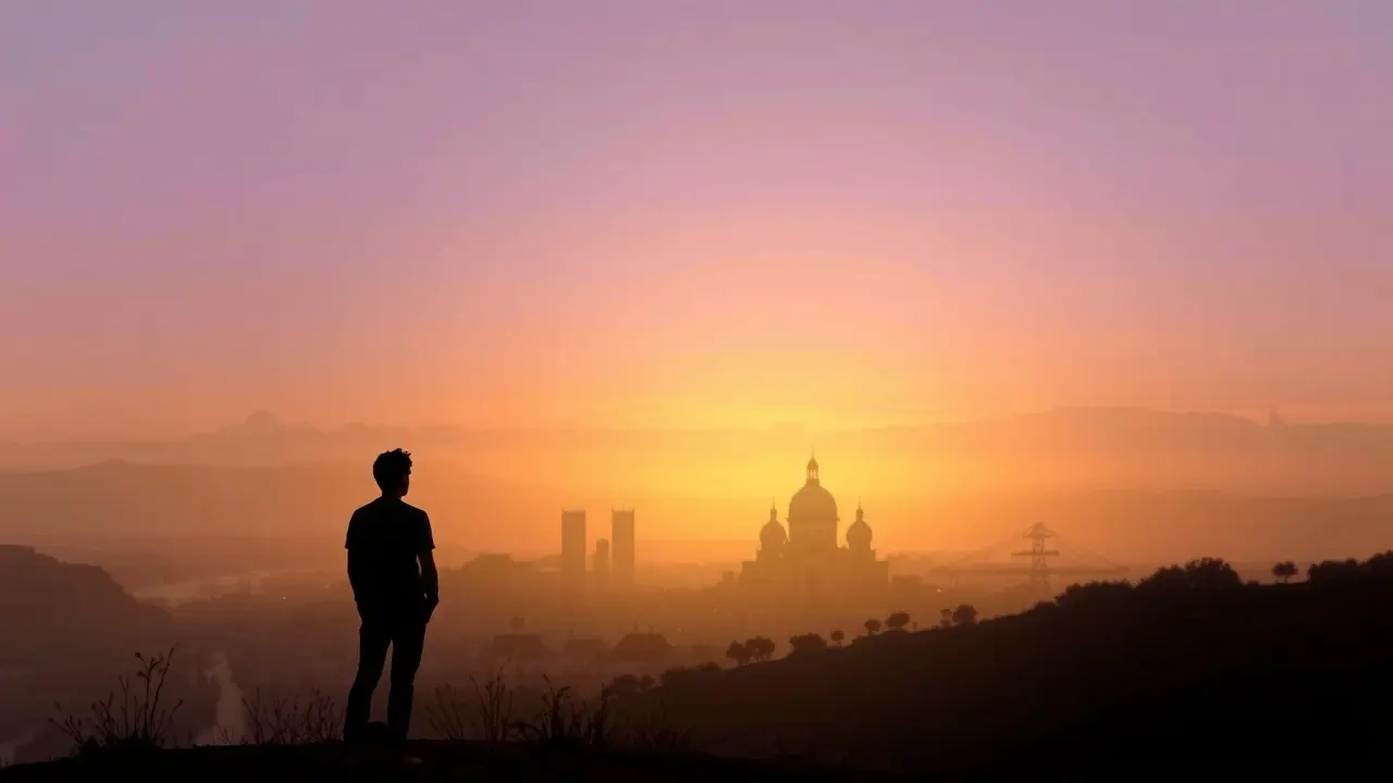 Pessoa contemplando o retorno à cidade natal