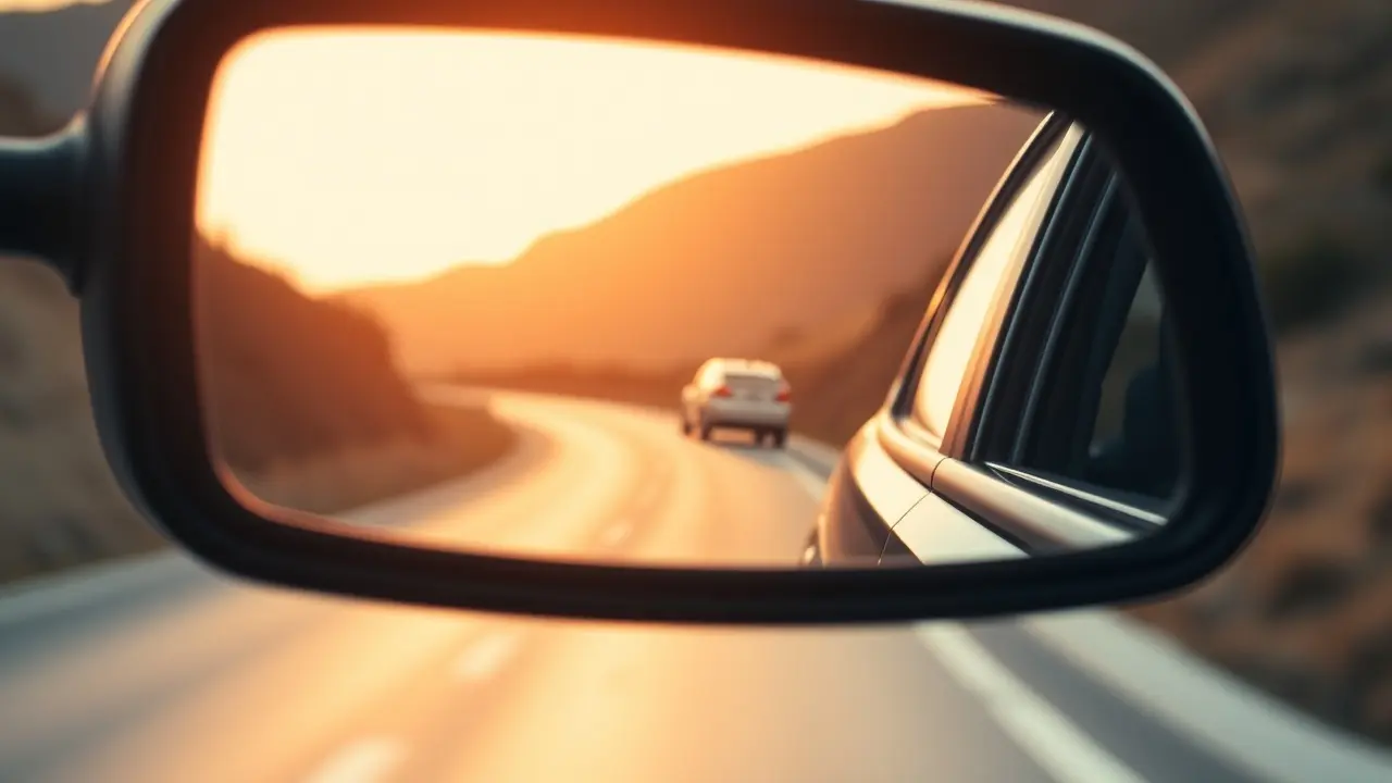 Sonhar com Retrovisor: Descubra os Significados e Interpretações Reflexo da estrada em retrovisor de carro.