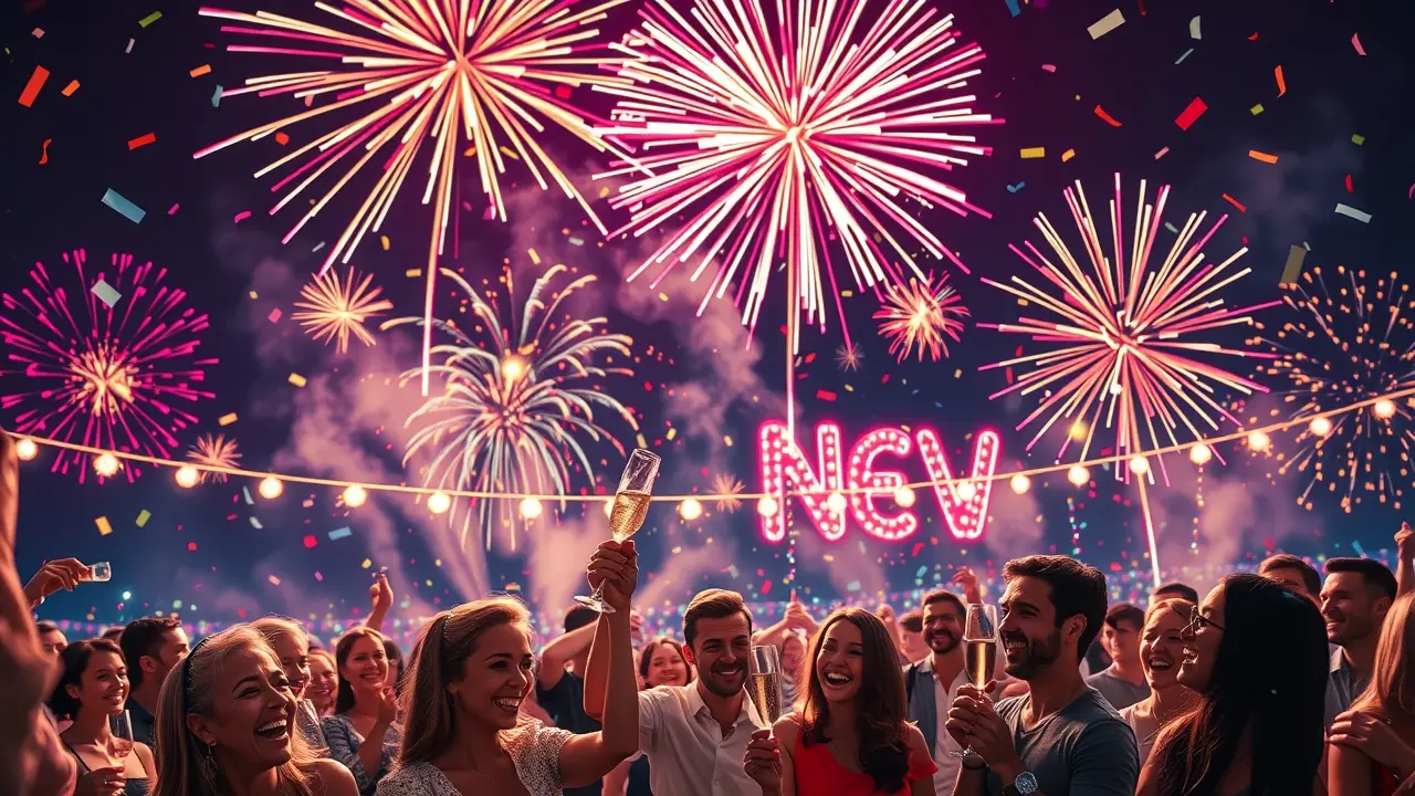 Sonhar com Réveillon: Descubra os Significados Ocultos! Celebração vibrante de Réveillon com fogos de artifício