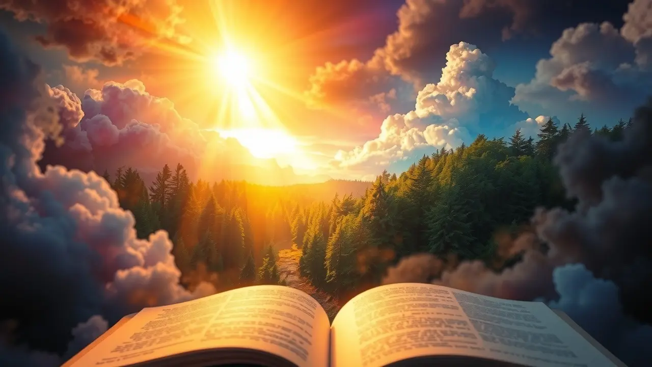 Luz dourada revelando paisagem em sonho.