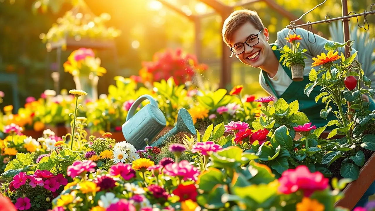 Jardim florescendo, simbolizando revitalização e crescimento.