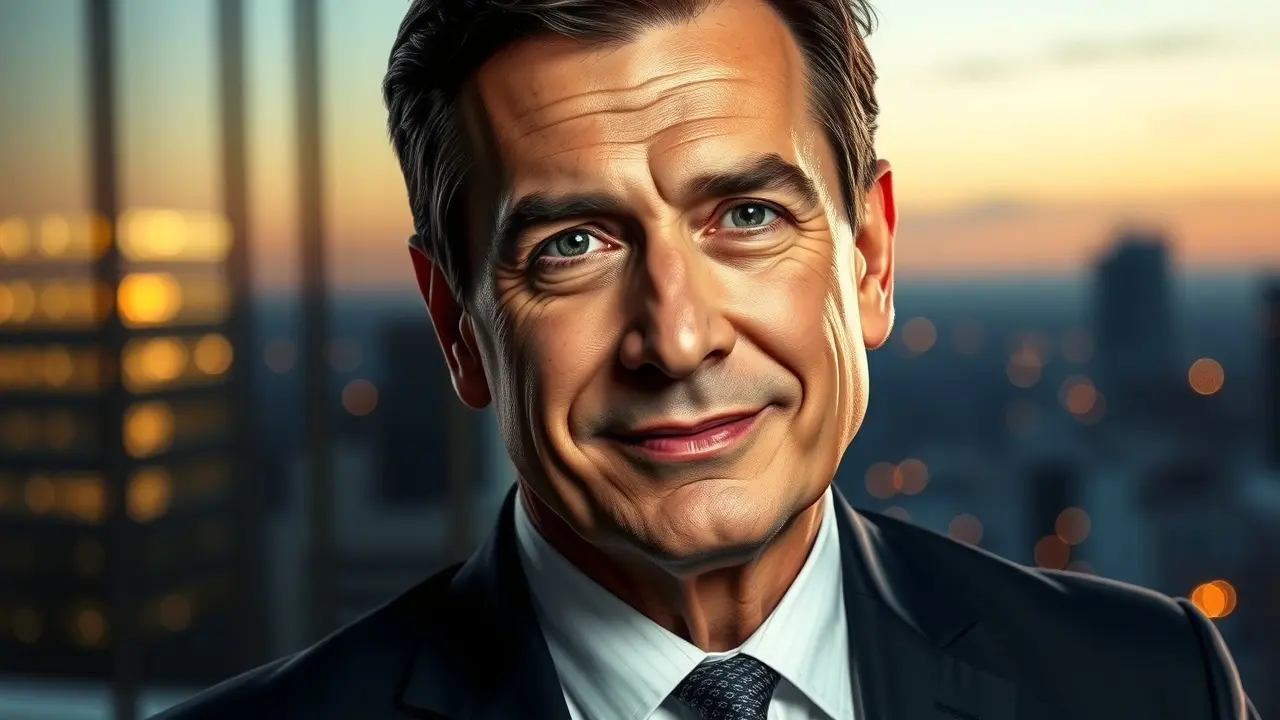 Roberto Justus em retrato digital estilizado.