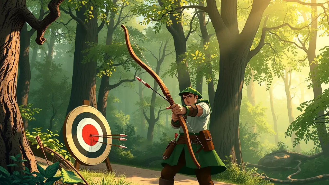 Sonhar com Robin Hood: Descubra o Significado Oculto Robin Hood na Floresta de Sherwood segurando arco