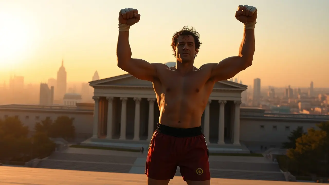 Rocky Balboa comemora vitória