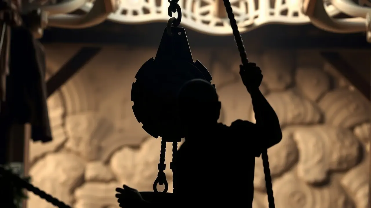 Pessoa utilizando roldana para levantar objeto pesado