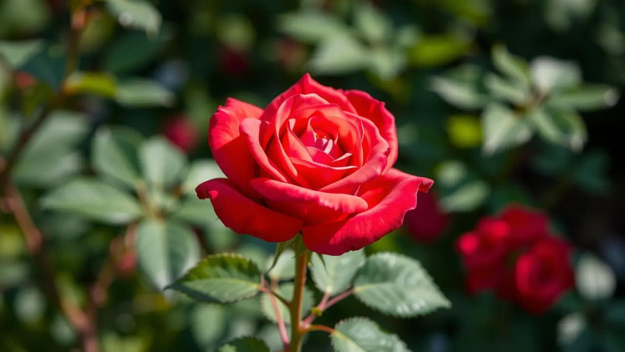 Significado de Sonhar com Rosa: Descubra as Mensagens do Seu Inconsciente Rosa vermelha exuberante em jardim verde.