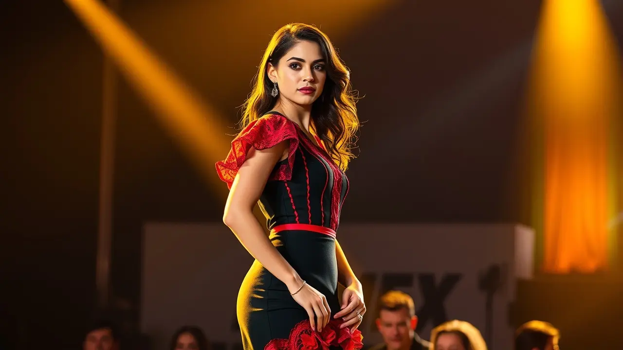 Sonhar com Rosalía: Descubra os Significados Ocultos Mulher vestida de vermelho no palco, sonho com Rosalía