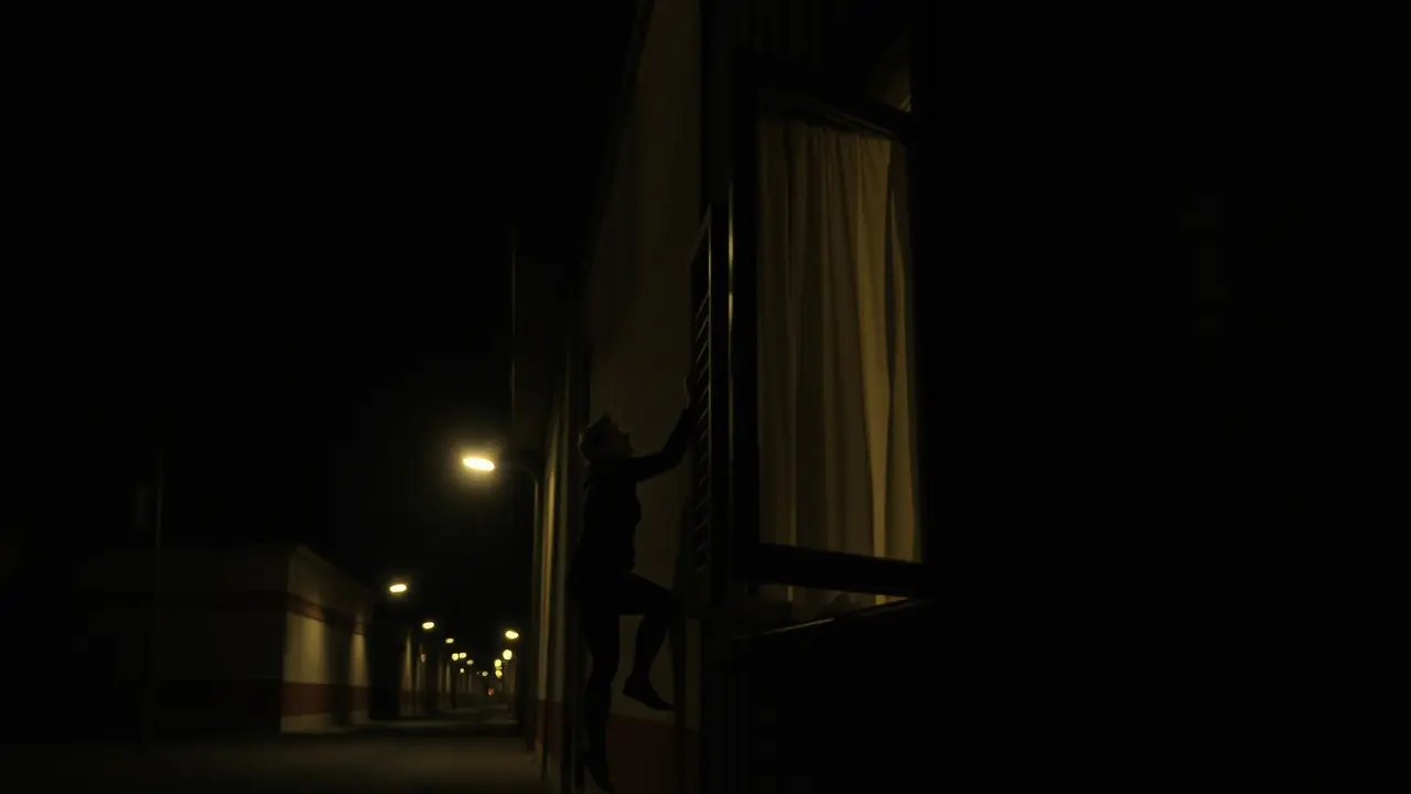 Ilustração de um roubo noturno em uma casa.