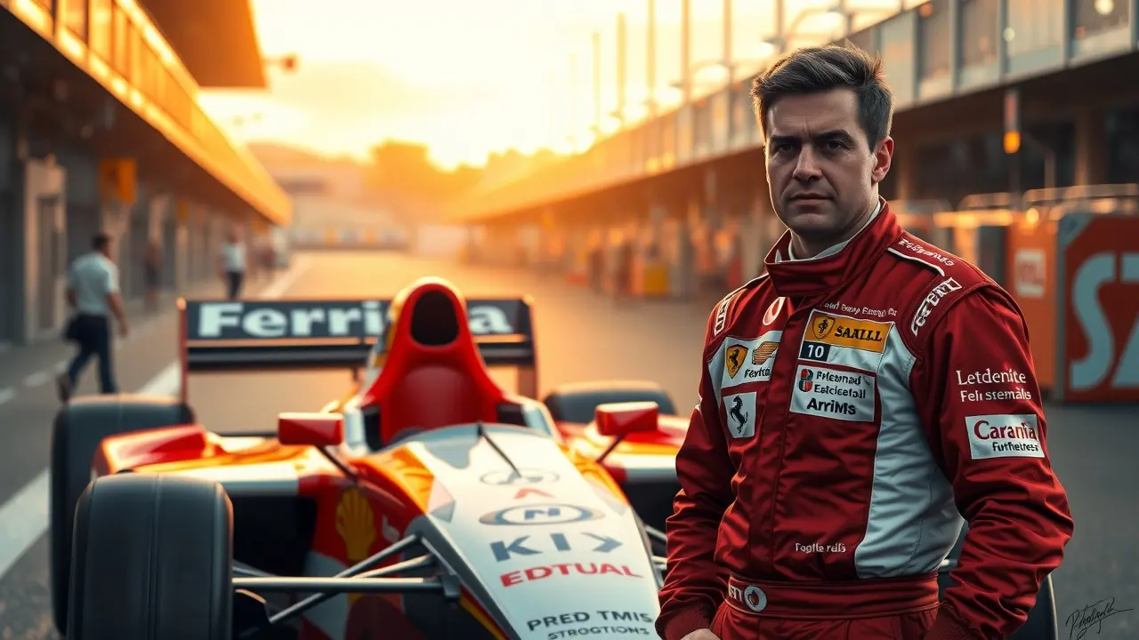 Sonhar com Rubens Barrichello: Decifre o Significado e as Mensagens Ocultas Rubens Barrichello ao lado de sua Ferrari de Fórmula 1