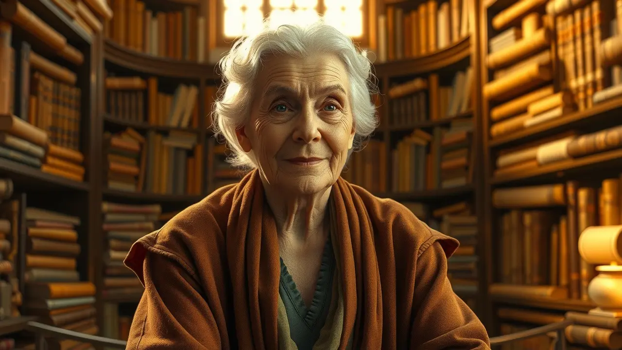 Mulher idosa transmitindo sabedoria ancestral.