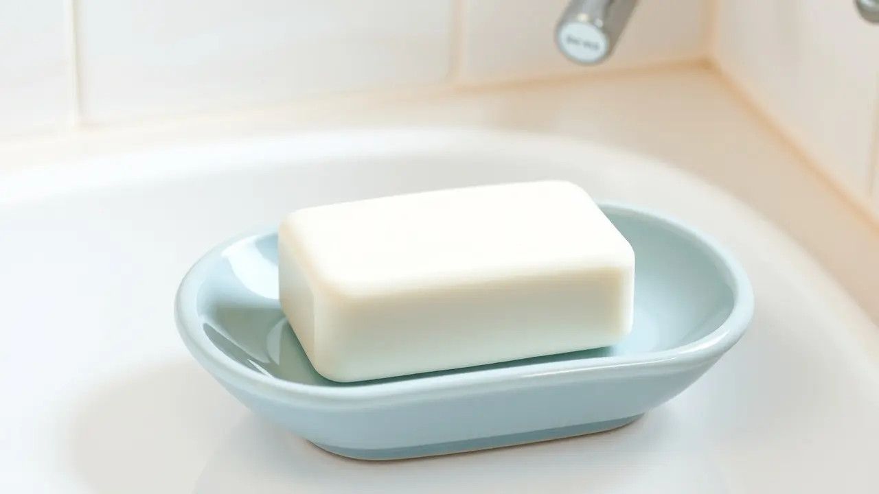 Significado de Sonhar com Sabonete: Limpeza, Renovação e Mais! Sabonete branco em saboneteira azul.