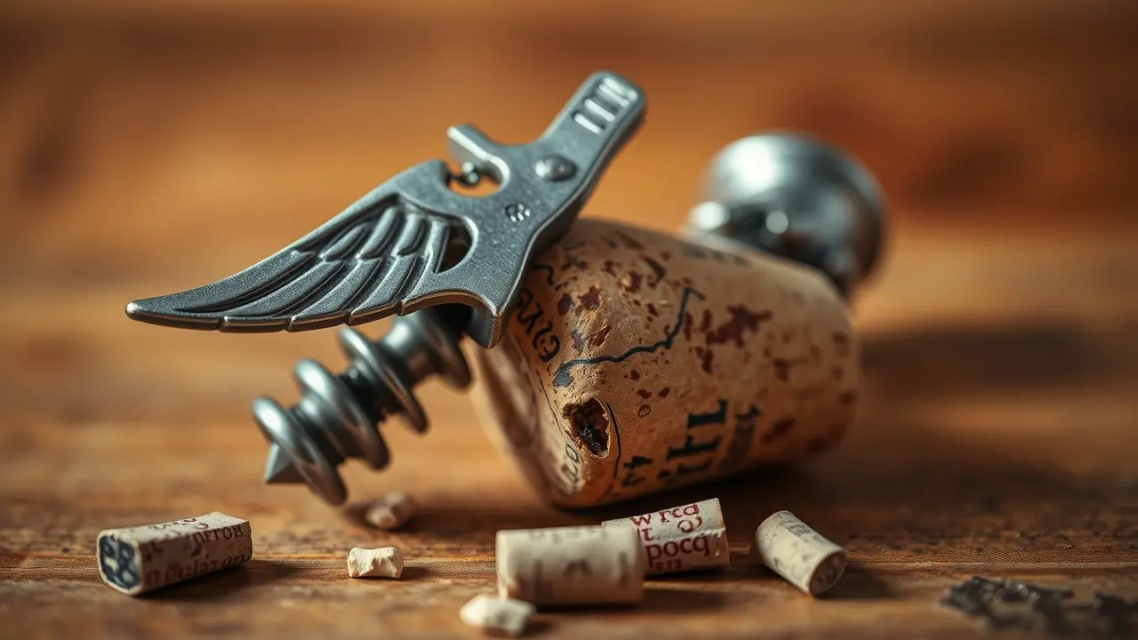 Saca-rolhas abrindo garrafa de vinho