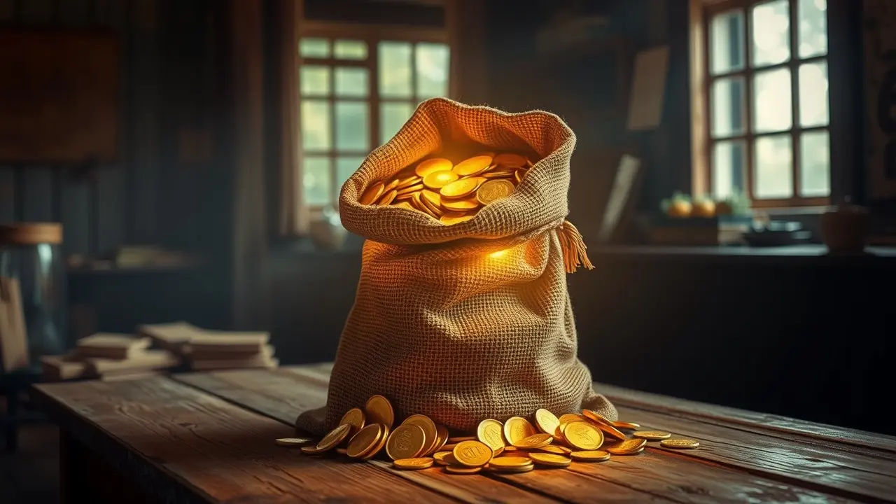 Sonhar com Saco: Descubra os Significados e Interpretações! Saco de juta cheio de moedas de ouro brilhantes