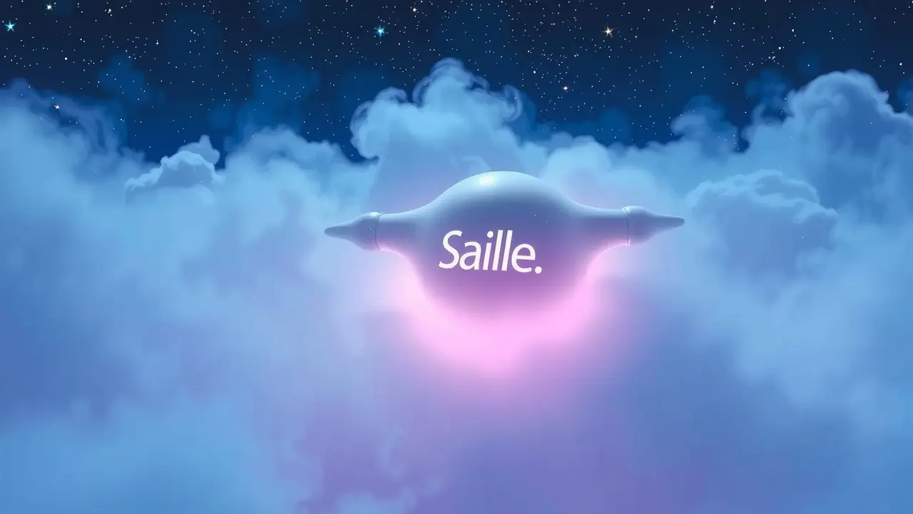 Objeto misterioso brilhante em paisagem onírica, simbolizando 'Saille'