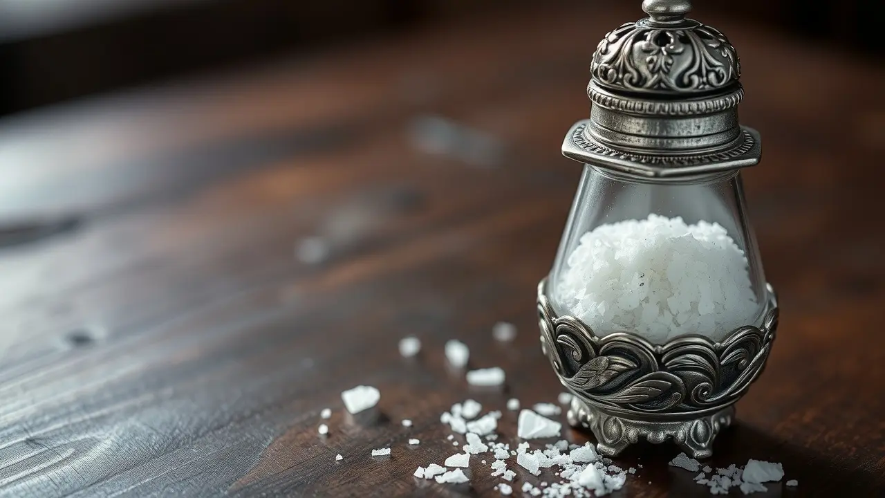 Saleiro antigo cheio de sal.
