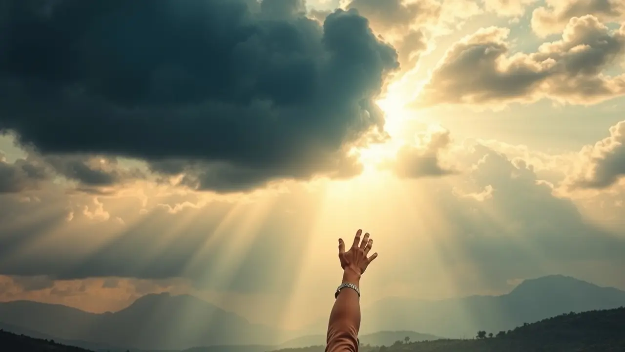 Pessoa buscando luz em meio à escuridão, representando a salvação.