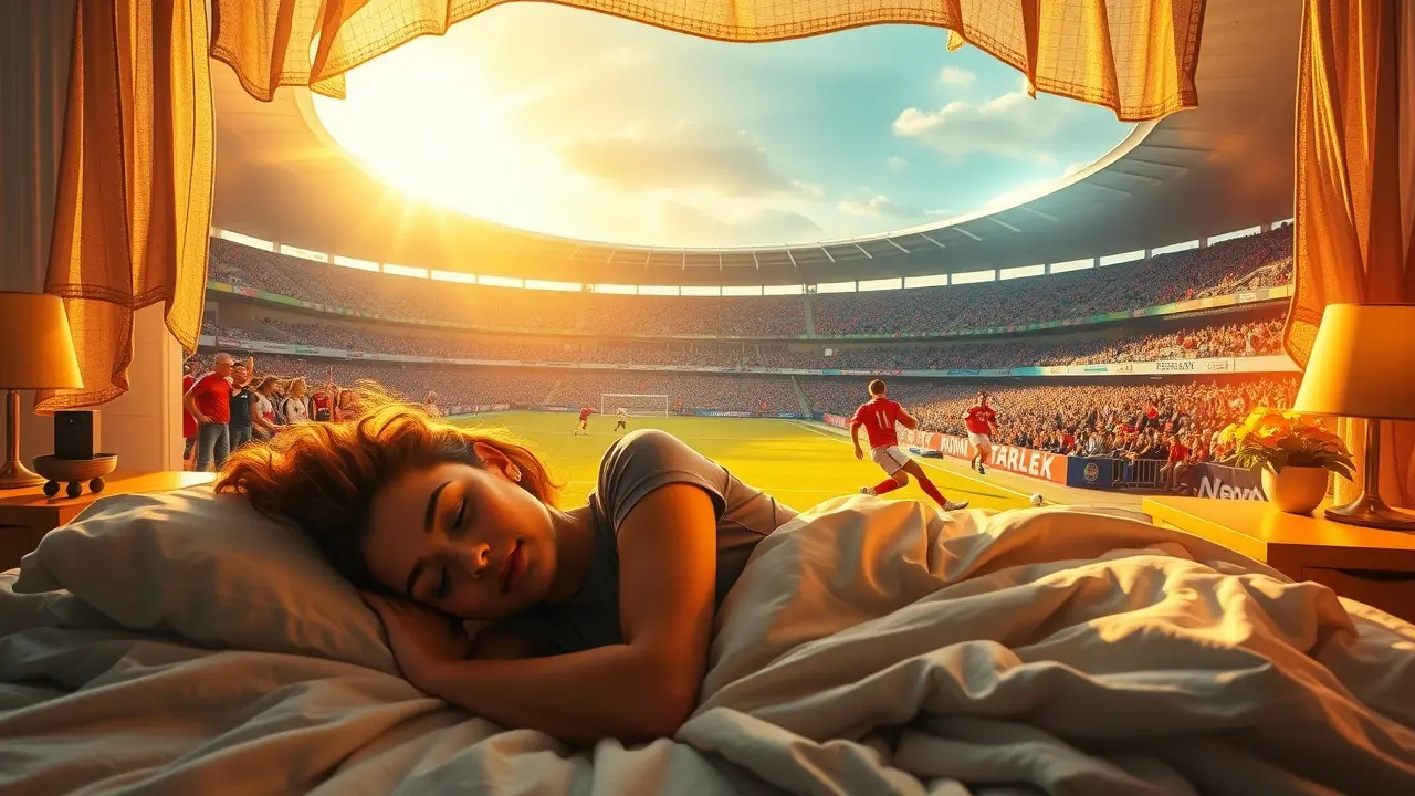 Mulher sonhando com Samantha Kerr jogando futebol.