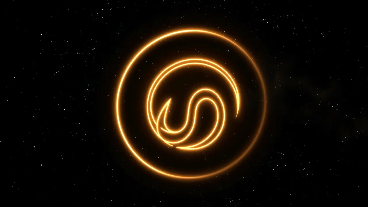 Símbolo Samekh brilhando no céu noturno.