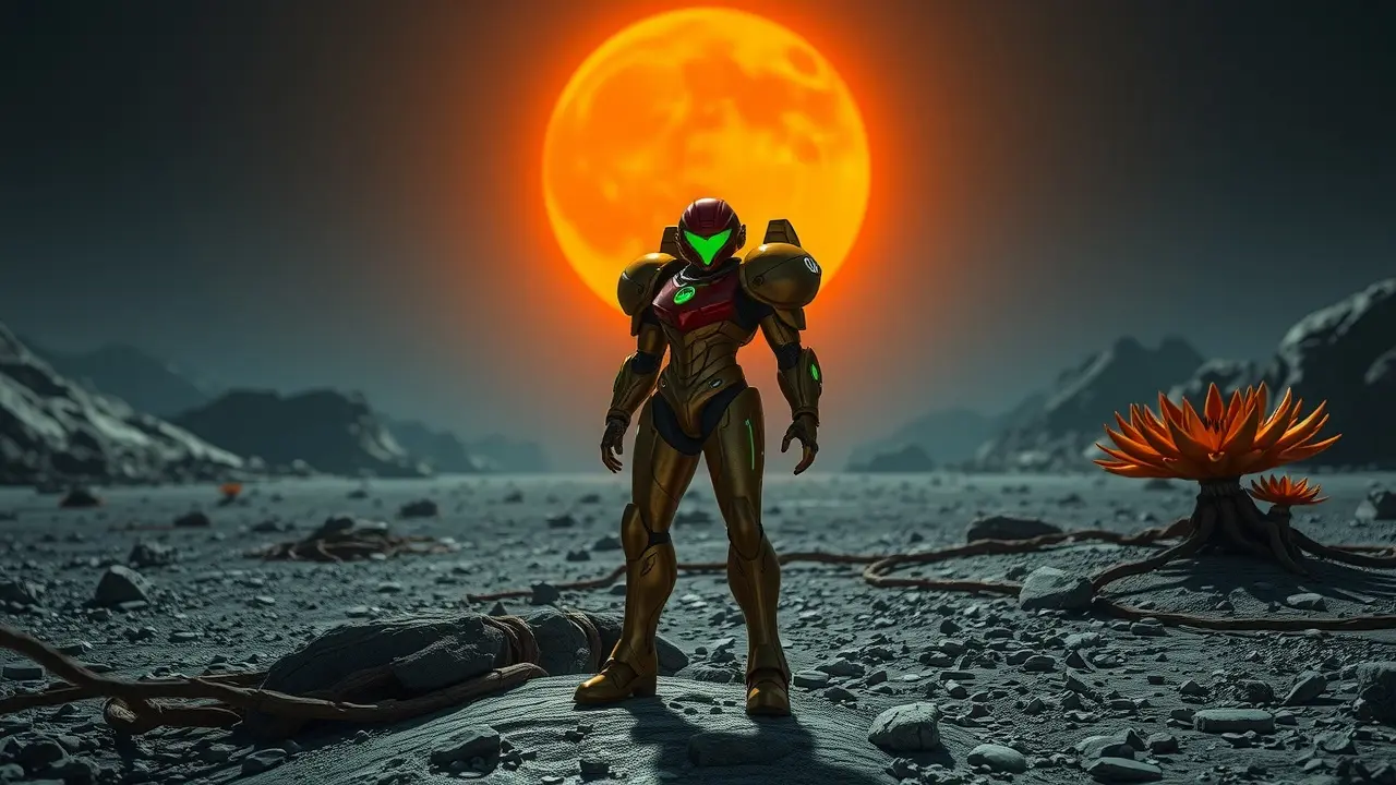 Sonhar com Samus Aran: Desvende os Significados Ocultos! Samus Aran em planeta alienígena.