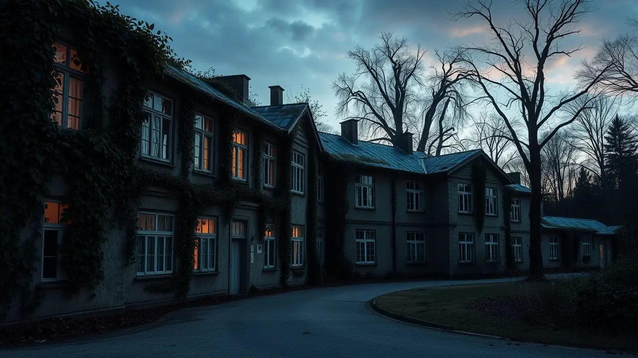 Sanatório abandonado ao entardecer