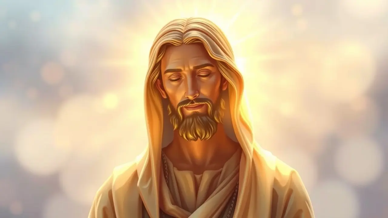 Santo envolto em luz dourada