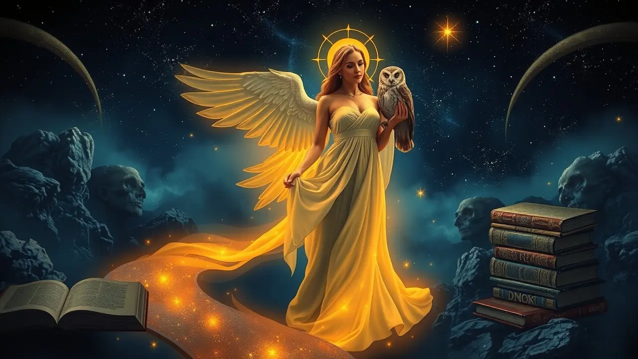 Significado de Sonhar com Sapientia: Decifre os Símbolos Oníricos Mulher etérea representando a sabedoria em sonho.