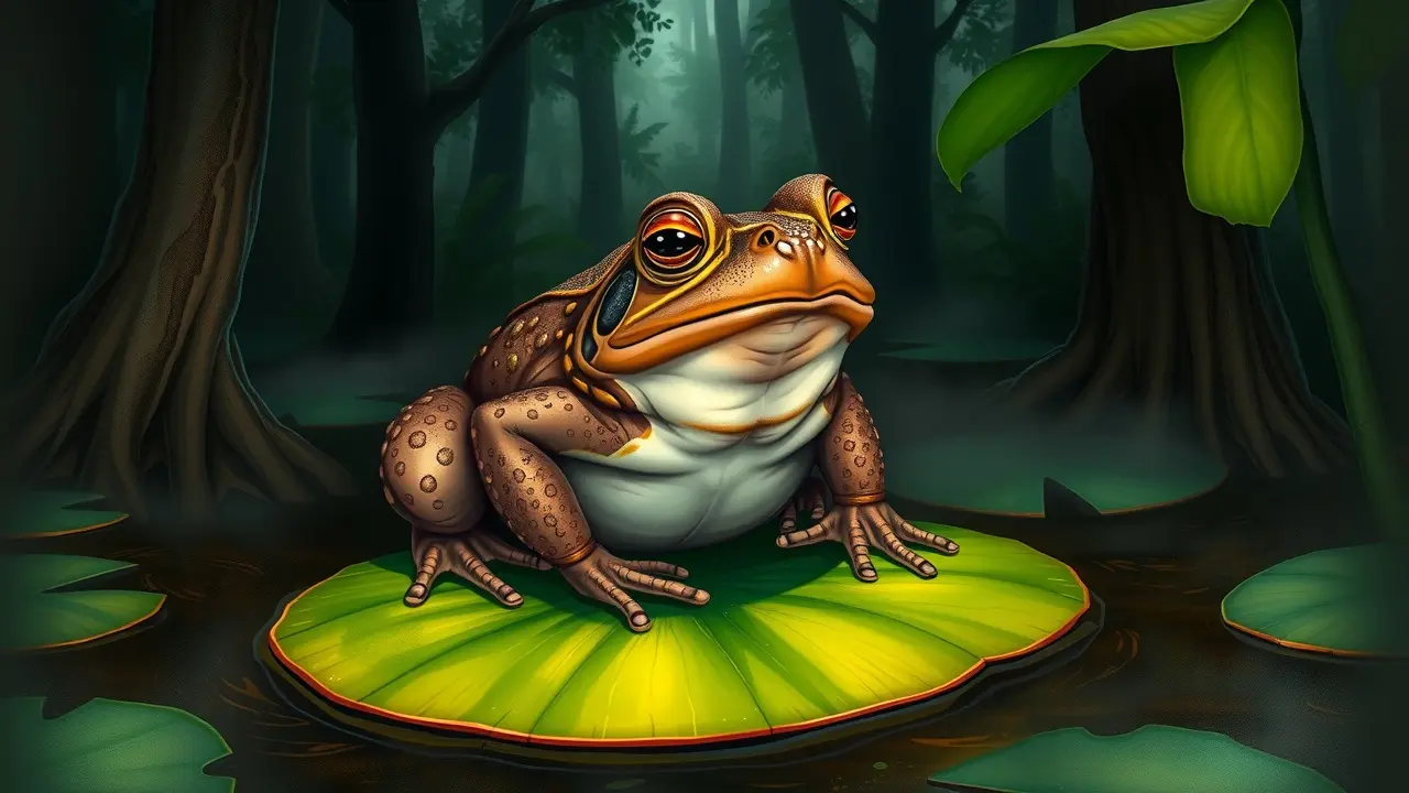 Sonhar com Sapo-Cururu: Descubra os Significados e Simbolismos! Sapo-cururu em repouso sobre vitória-régia.