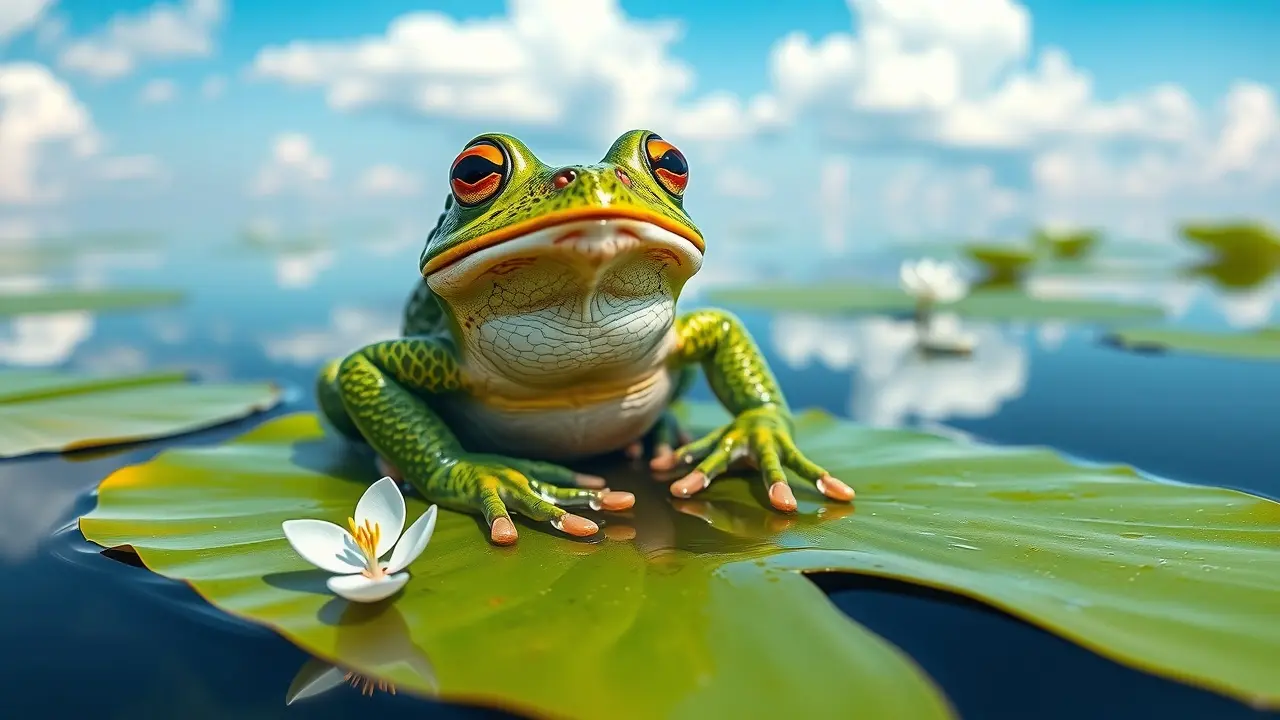 Sapo verde em folha de lírio
