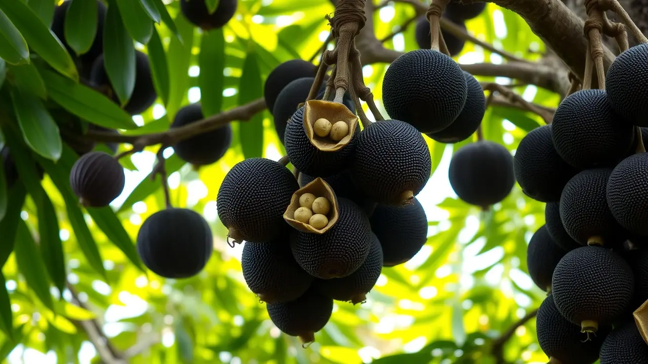 Frutos de sapucaia pendurados na árvore