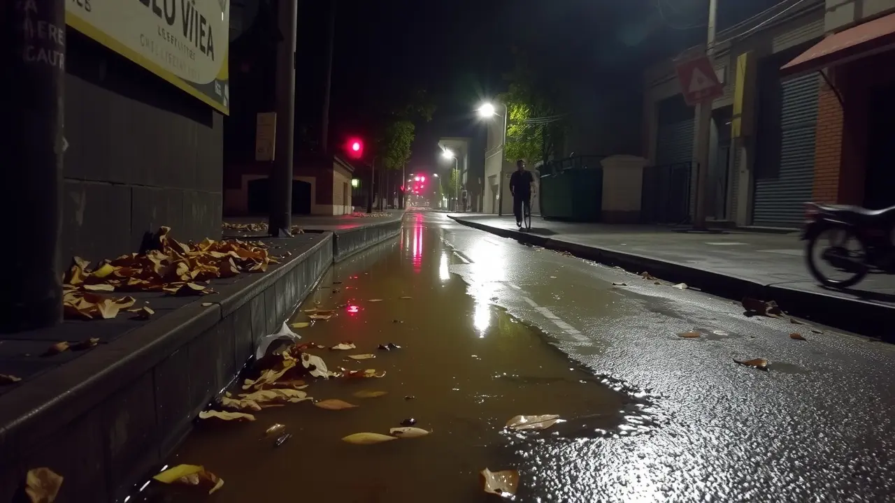 Significado de Sonhar com Sarjeta: Uma Análise Detalhada Sarjeta com água suja refletindo luzes noturnas