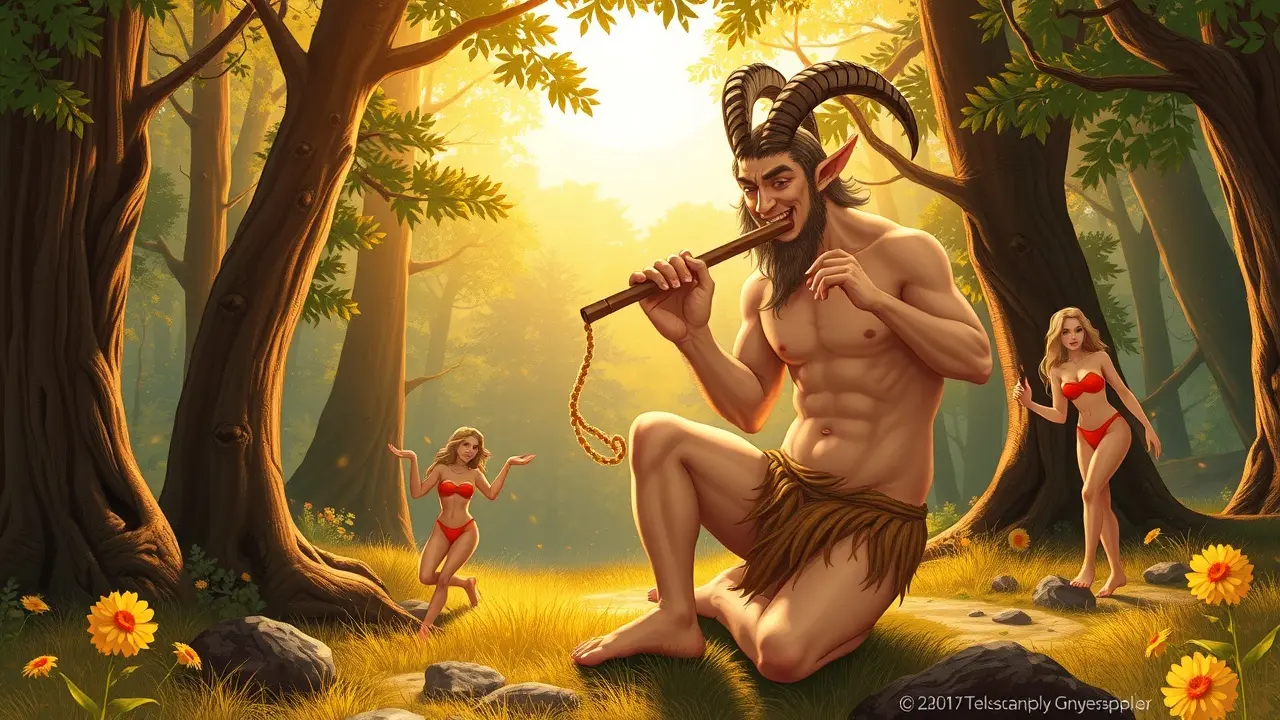 Sonhar com Sátiro: Descubra o Significado e as Interpretações! Ilustração de um sátiro tocando flauta em uma clareira