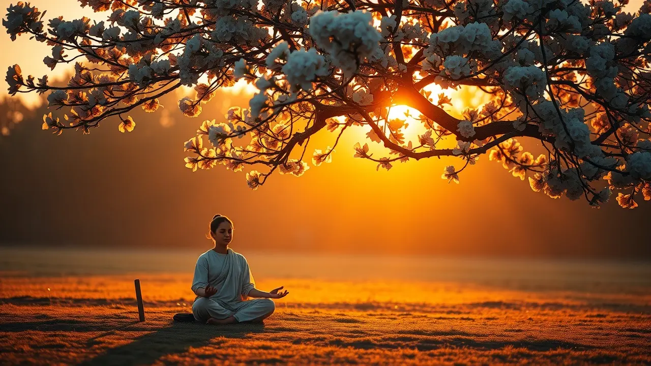 Sonhar com Satori: Desvende o Significado da Iluminação em Seus Sonhos Pessoa meditando sob a árvore Bodhi, representando iluminação.