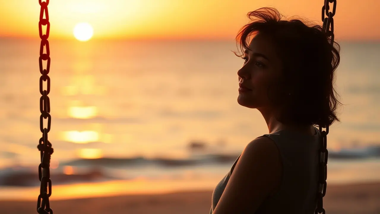 Sonhar com Saudade: Descubra o Significado e Como Lidar com a Nostalgia Pessoa sentada em balanço admirando o pôr do sol com saudade