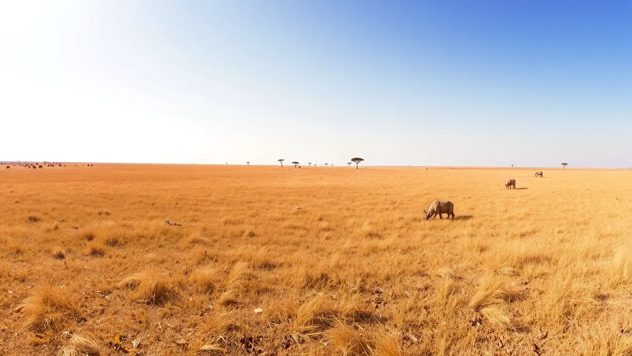 Vasta savana dourada sob céu azul