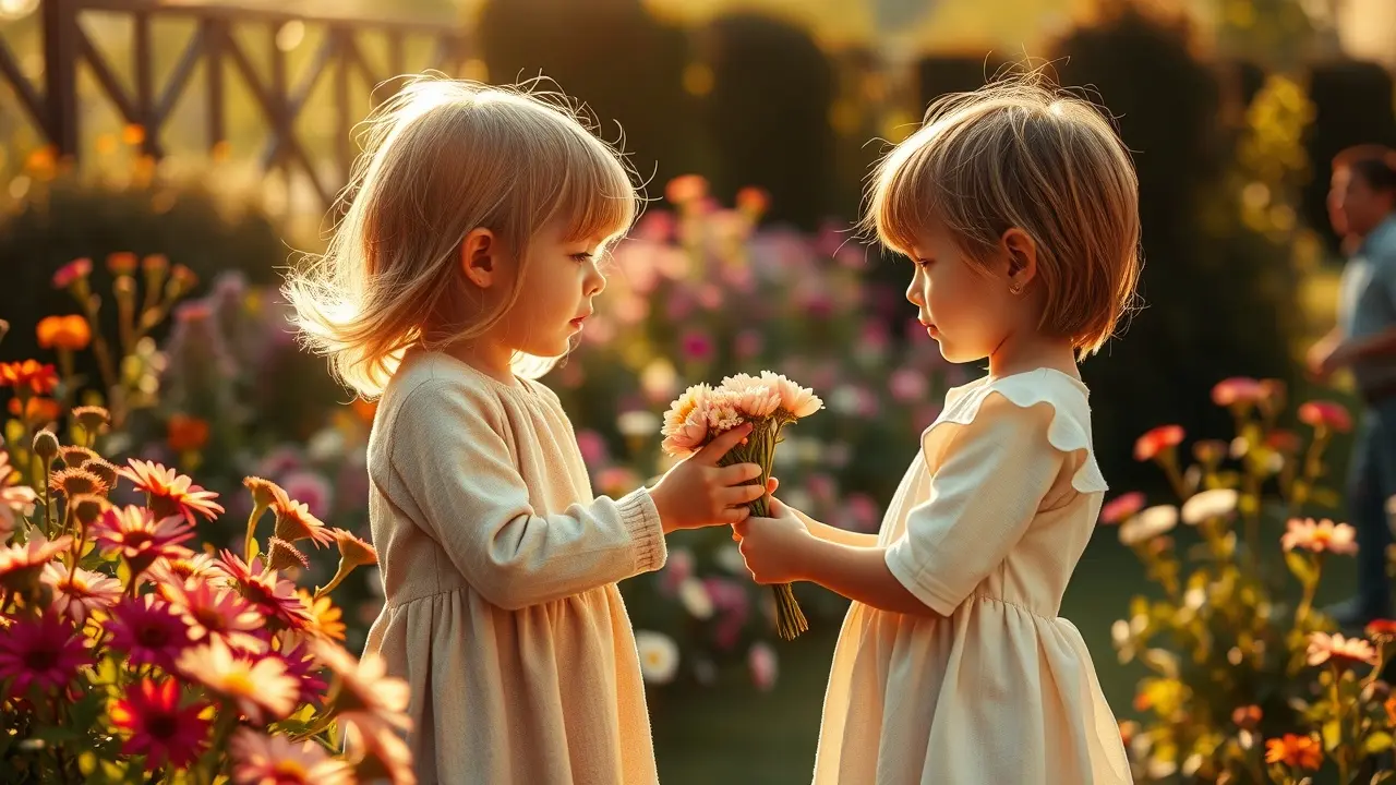 Significado de Sonhar com Seis de Copas: Amor, Família e Harmonia Crianças trocando flores em jardim ensolarado