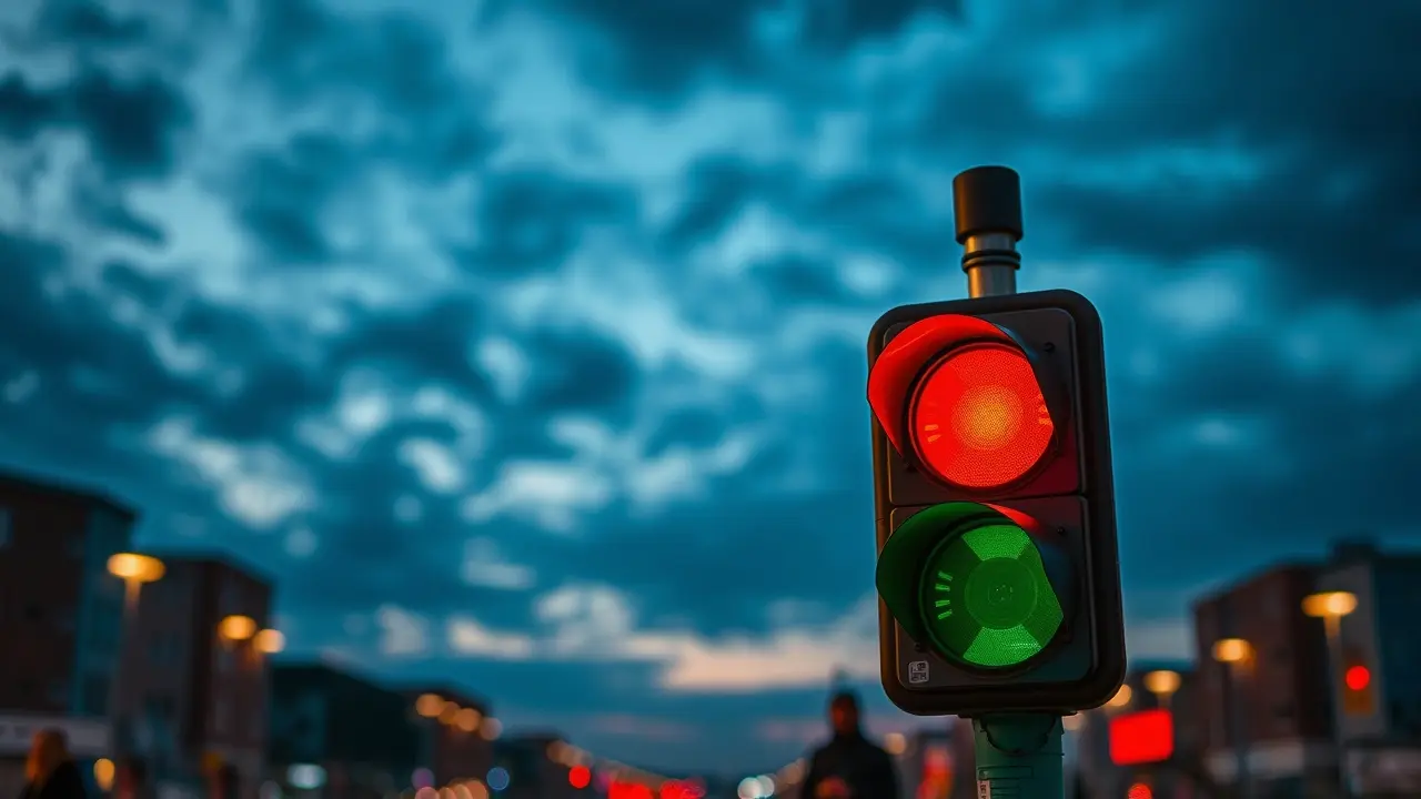 Semáforo com luzes verde e vermelha