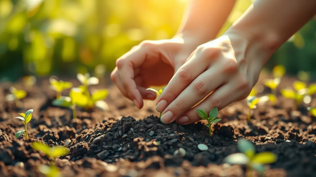 Sonhar com Semeadura: Descubra o Significado e as Interpretações! Mãos semeando em terra fértil, simbolizando novos começos.