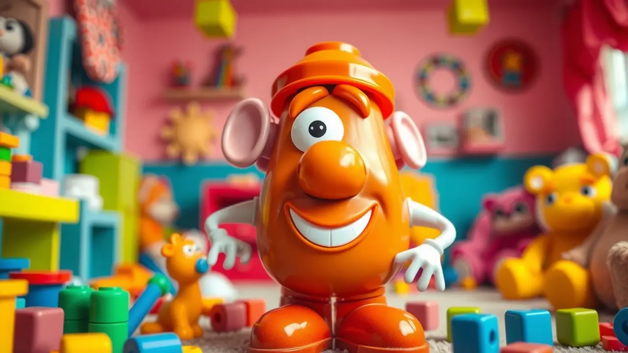 Sonhar com Senhor Cabeça de Batata: Descubra o Significado! Senhor Cabeça de Batata com peças trocadas em um quarto infantil