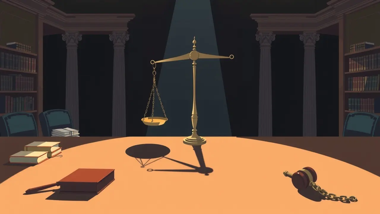 Balança da justiça sombria representando sonho com sentença.